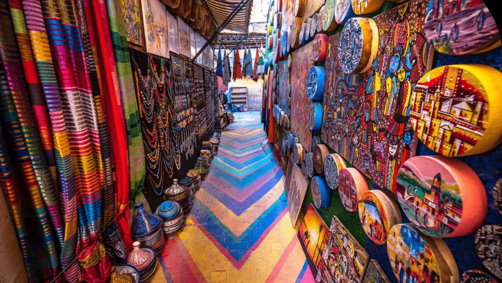 Traditional Fes artisan zellige mosaic tiles and carved plaster architecture